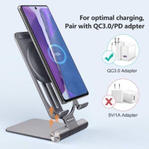 Nillkin Fast Wireless Charger - Metal Foldable and Adjustable Wireless Charging Stand for iPhone 15 14 13 12, Samsung Galaxy S24 S23 S22 S21 Ultra/Plus and Android Phones, PowerHold Mini Space Grey