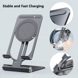 Nillkin Fast Wireless Charger - Metal Foldable and Adjustable Wireless Charging Stand for iPhone 15 14 13 12, Samsung Galaxy S24 S23 S22 S21 Ultra/Plus and Android Phones, PowerHold Mini Space Grey