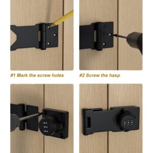 ETEKJOY Keyless Combination Lock for Wooden Cabinet 3-Digit Password Code Hasp Latch Lock Twist Knob Drawer Cupboard Locker Gun-Safe Closet Box (Black)