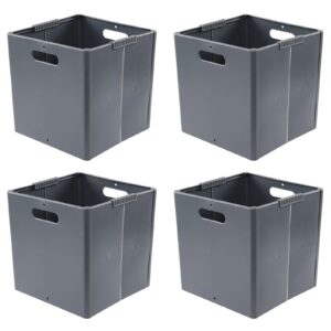 sandmovie 11 inches gray plastic collapsible storage cubes, foldable cube storage bin, 4 packs