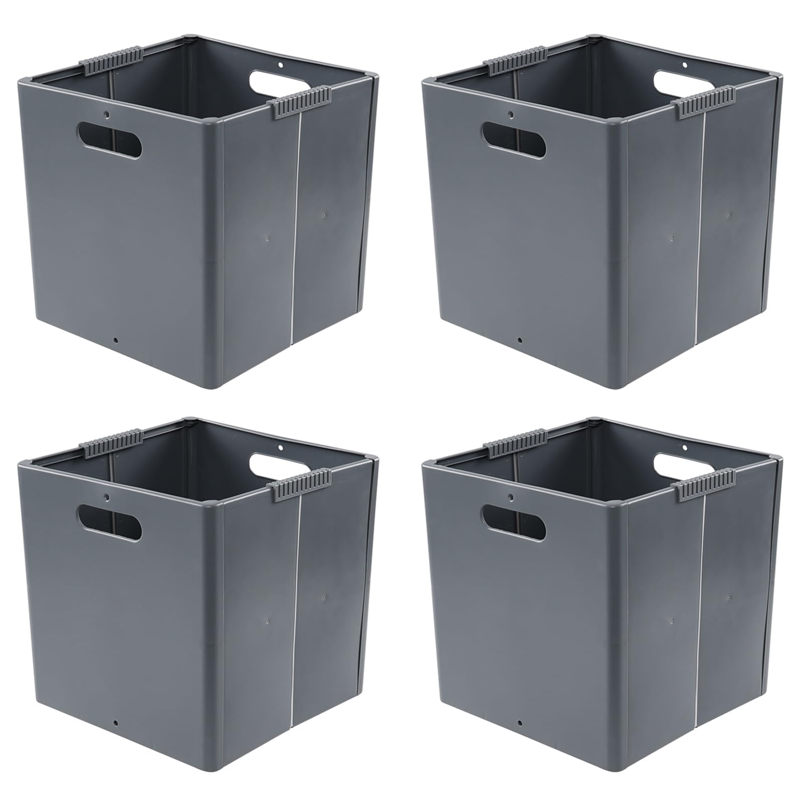 Sandmovie 11 Inches Gray Plastic Collapsible Storage Cubes, Foldable Cube Storage Bin, 4 Packs