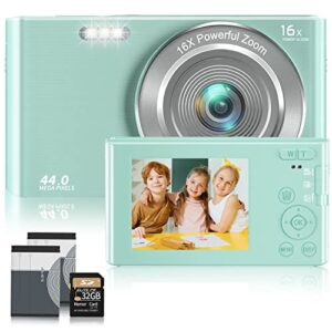 digital camera,kids camera with 32gb card 2.7k 44mp point and shoot camera with 16x digital zoom 2.4 inch,vlogging camera for students teens adults girls boys-green3