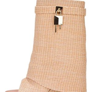 Cape Robbin Betterworld Nude Wedge Heel Rounded Open Toe Lock Accent Ankle Boots