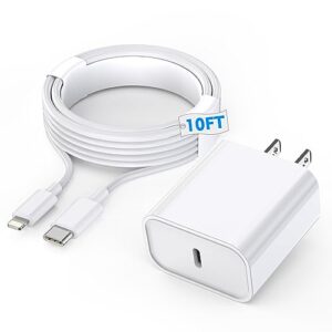 10ft iphone charger cord,super fast usb c apple charger【apple mfi certified】long 10foot type c to lightning cable iphone charger block wall plug apple fast charging for iphone 14/13/12/11/x/xr/se/ipad