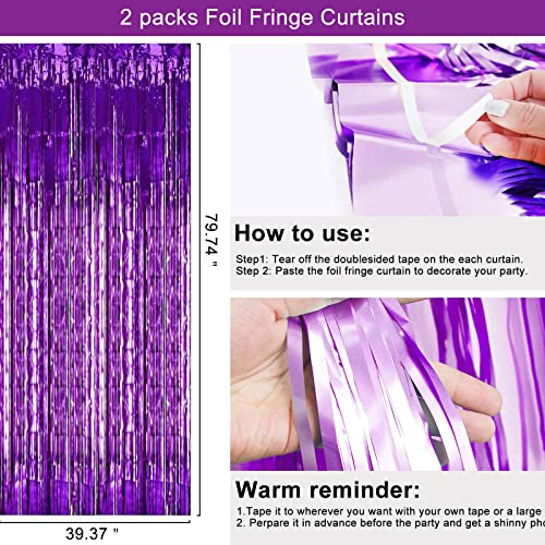 Birthday Party Decorations for Women Purple and Black, Happy Birthday Decorations for Women Girls Party Decoration Balloons Tablecloth Arch Kit White Confetti Balloon Foil Fringe Curtains Table Cover