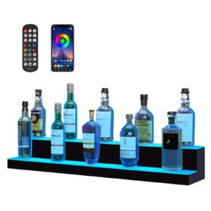 vevor led lighted liquor bottle display, 2 tiers 40 inches, supports usb, illuminated home bar shelf with rf remote & app control 7 static colors 1-4 h timing, acrylic lighting shelf for 20 bottles