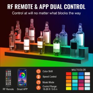 VEVOR LED Lighted Liquor Bottle Display, 2 Tiers 40 Inches, Supports USB, Illuminated Home Bar Shelf with RF Remote & App Control 7 Static Colors 1-4 H Timing, Acrylic Lighting Shelf for 20 Bottles