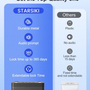 STARSIKI Metal Time Lock Box, Phone Timed Locked Box with Timer, Electronic Locking Container, USB C Charge, Audio Prompt, Self-Discipline Gift Time Safe to 365 Days for Cellphone/iPad Mini/Medication