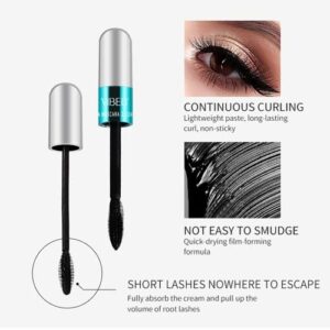 Lash Cosmetics Vibely Mascara, Vibely Mascara 5x Longer Waterproof, 2 in 1 Thrive Mascara Vibely Mascara, 4d Silk Fiber Lash Mascara, Washable Natural Lengthening and Thickening No Clumping Black