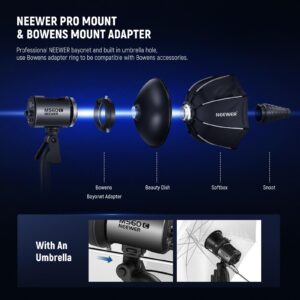 NEEWER MS60C RGBWW LED Video Light with 2.4G/APP Control, 65W Metal Mini RGB COB Continuous Output Lighting Bowens Mount Handheld Spotlight 2700K-6500K,8300lux/1m, CRI 97+/TLCI 98+,17 Effects + RGBCW