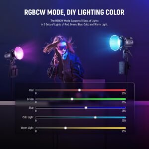 NEEWER MS60C RGBWW LED Video Light with 2.4G/APP Control, 65W Metal Mini RGB COB Continuous Output Lighting Bowens Mount Handheld Spotlight 2700K-6500K,8300lux/1m, CRI 97+/TLCI 98+,17 Effects + RGBCW