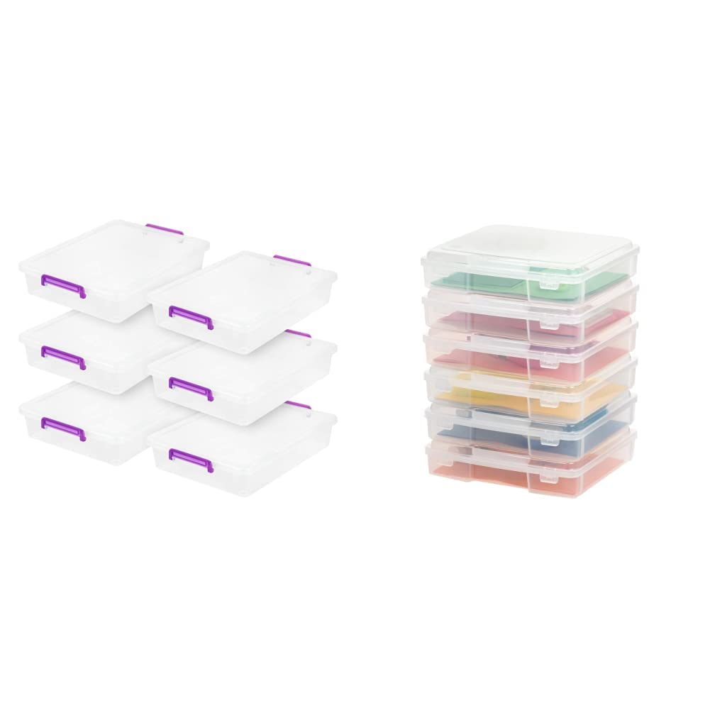 IRIS USA, Inc.IRIS USA 6 Quart Clear Plastic Modular Storage Bins, 6 Pack & 11" Thick Plastic Portable Project Storage Case with Snap-Tight Closure Latch, 6-Pack