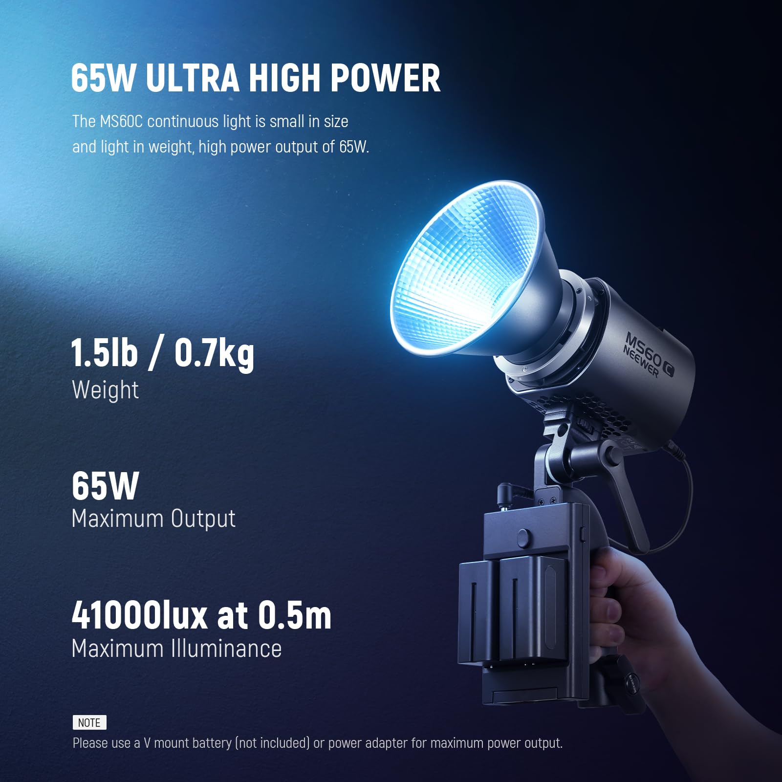 NEEWER MS60C RGBWW LED Video Light with 2.4G/APP Control, 65W Metal Mini RGB COB Continuous Output Lighting Bowens Mount Handheld Spotlight 2700K-6500K,8300lux/1m, CRI 97+/TLCI 98+,17 Effects + RGBCW