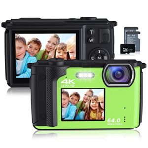 digital camera with wifi 4k 64mp vlogging camera for photography with dual screens point and shoot camera with 32gb sd card, 16x zoom compact camera for beginners-green2