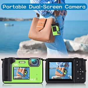 Digital Camera with WiFi 4K 64MP Vlogging Camera for Photography with Dual Screens Point and Shoot Camera with 32GB SD Card, 16X Zoom Compact Camera for Beginners-Green2