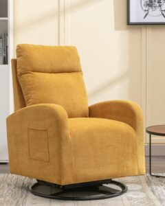 luccalily swivel rocking chair for nursery, upholstered glider nursery chair with breathable fabric for bedroom, living room, yellow