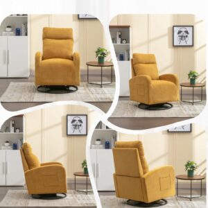 Luccalily Swivel Rocking Chair for Nursery, Upholstered Glider Nursery Chair with Breathable Fabric for Bedroom, Living Room, Yellow