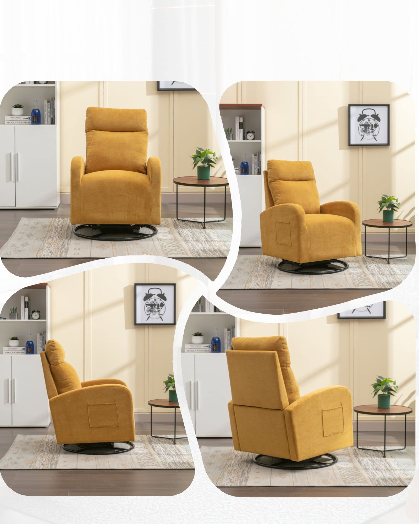 Luccalily Swivel Rocking Chair for Nursery, Upholstered Glider Nursery Chair with Breathable Fabric for Bedroom, Living Room, Yellow