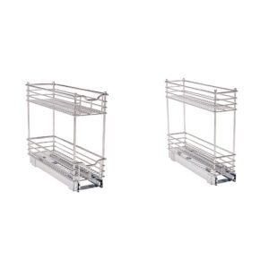 household essentials narrow sliding cabinet organizers (7" and 5"), two tier chrome organizers, great for slim kitchen and bathroom cabinets