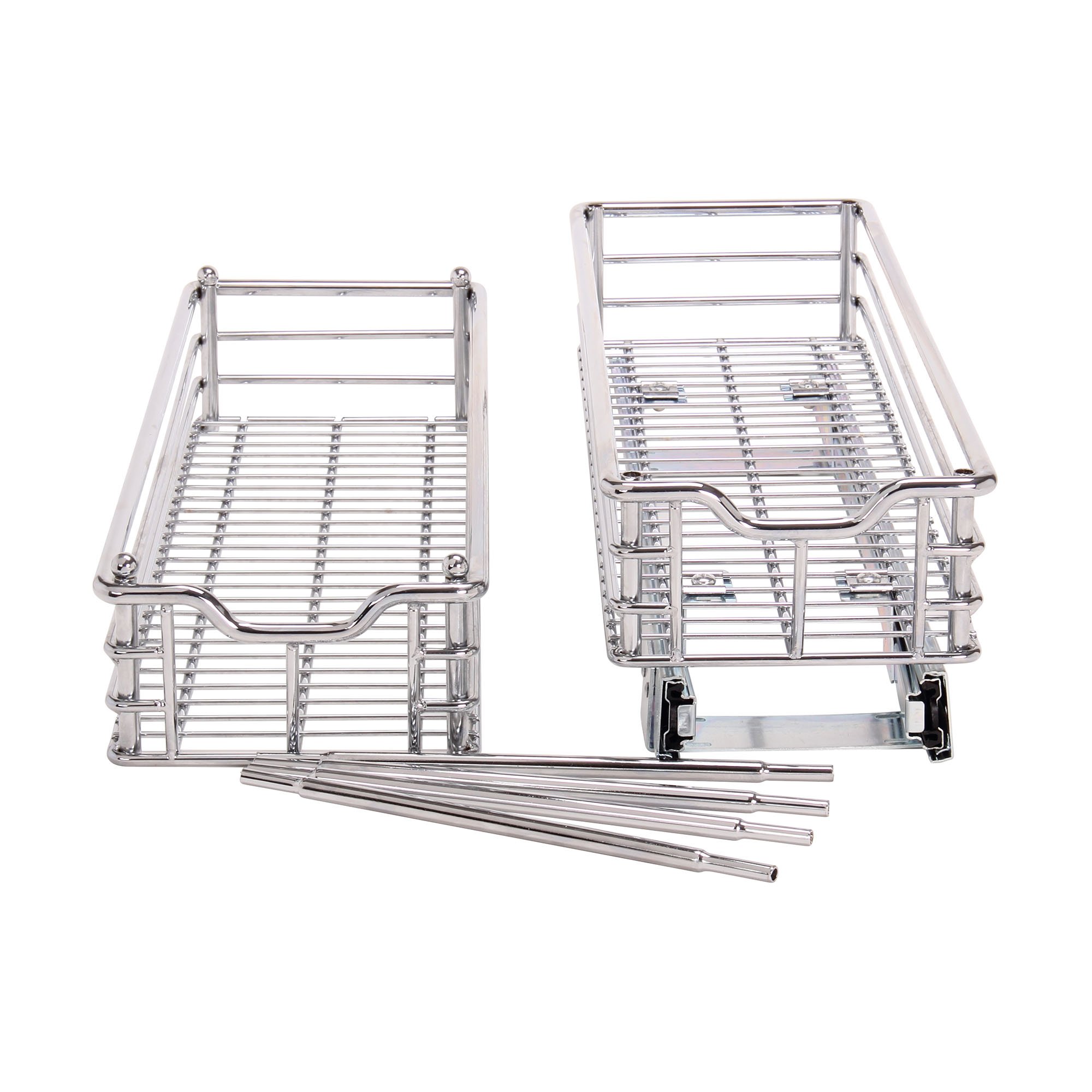 Household Essentials Narrow Sliding Cabinet Organizers (7" and 5"), Two Tier Chrome Organizers, Great for Slim Kitchen and Bathroom Cabinets
