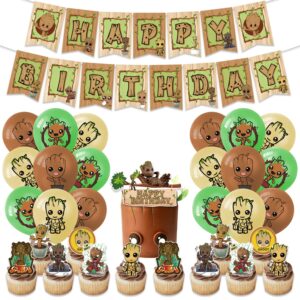 groot party decorations, groot birthday decorations, groot birthday party supplies，set include banner balloons cake tops
