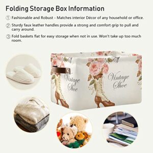 ALAZA Vintage Shoe Flower Rose Foldable Storage Box Storage Basket Organizer Bins with Handles for Shelf Closet Living Room Bedroom Home Office 2 Pack