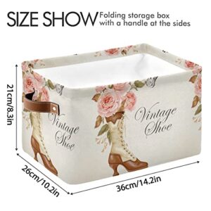 ALAZA Vintage Shoe Flower Rose Foldable Storage Box Storage Basket Organizer Bins with Handles for Shelf Closet Living Room Bedroom Home Office 2 Pack