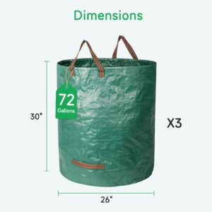 GreatBuddy 72 Gallon Reusable Yard Waste Bag, Heavy Duty, Upright Lawn Bags with 4 Reinforced Handles for Garden Leaves and Waste Collection, Lightweight and Portable (3 Pack)