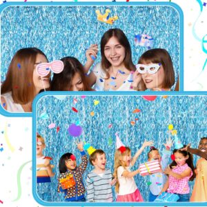 Jutom 6 Pieces Foil Fringe Backdrop Party Fringe Curtain 3.3 x 6.6 ft Tinsel Streamer Backdrop for Graduation Ocean Sea Birthday Wedding Baby Shower Holiday(Light Blue)