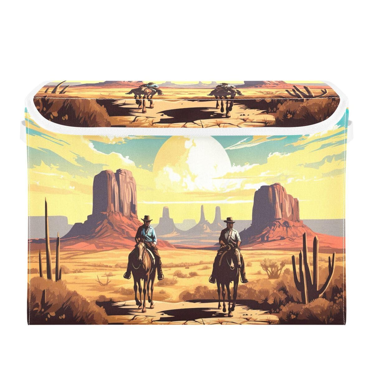 Nander Western Desert Cowboy Storage Basket,Collapsible Storage Box Lidded Home Storage Bin for Closet,Office,Bedroom,Nursery