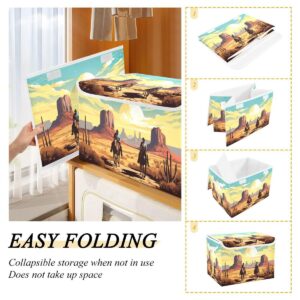 Nander Western Desert Cowboy Storage Basket,Collapsible Storage Box Lidded Home Storage Bin for Closet,Office,Bedroom,Nursery