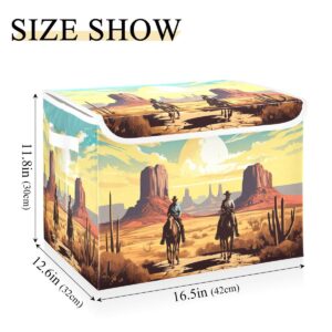 Nander Western Desert Cowboy Storage Basket,Collapsible Storage Box Lidded Home Storage Bin for Closet,Office,Bedroom,Nursery