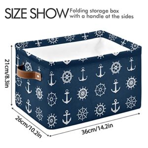 ALAZA Ship Wheel Anchors Foldable Storage Box Storage Basket Organizer Bins with Handles for Shelf Closet Living Room Bedroom Home Office 1 Pack