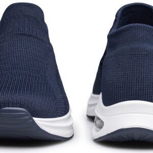 DOUSSPRT Womens Walking Sneakers Slip on Sock Shoes Mesh Air Cushion Platform Workout Tennis Loafers Fashion Casual Dark Blue Navy US Size 8.5