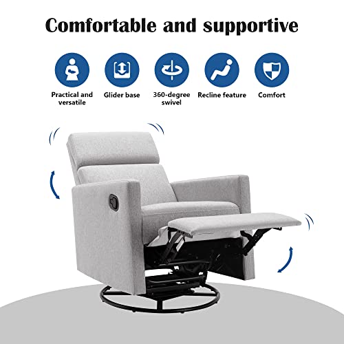 Merax Gray Modern Upholstered Manual Swivel Recliner Chair w/Headsupport Adjustable Nursery Glider Rocker for Living Room, Bedroom, Set of 1