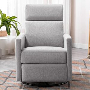 Merax Gray Modern Upholstered Manual Swivel Recliner Chair w/Headsupport Adjustable Nursery Glider Rocker for Living Room, Bedroom, Set of 1