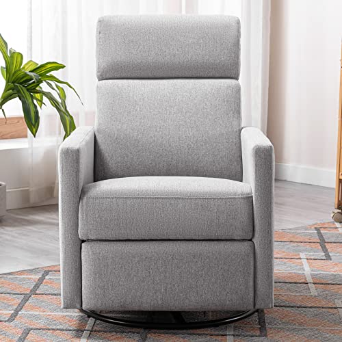 Merax Gray Modern Upholstered Manual Swivel Recliner Chair w/Headsupport Adjustable Nursery Glider Rocker for Living Room, Bedroom, Set of 1