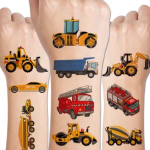 charlent cars and trucks tattoos for kids - 14 sheets cars construction tractor temporary tattoos for boys birthday party favors goodie bag fillers
