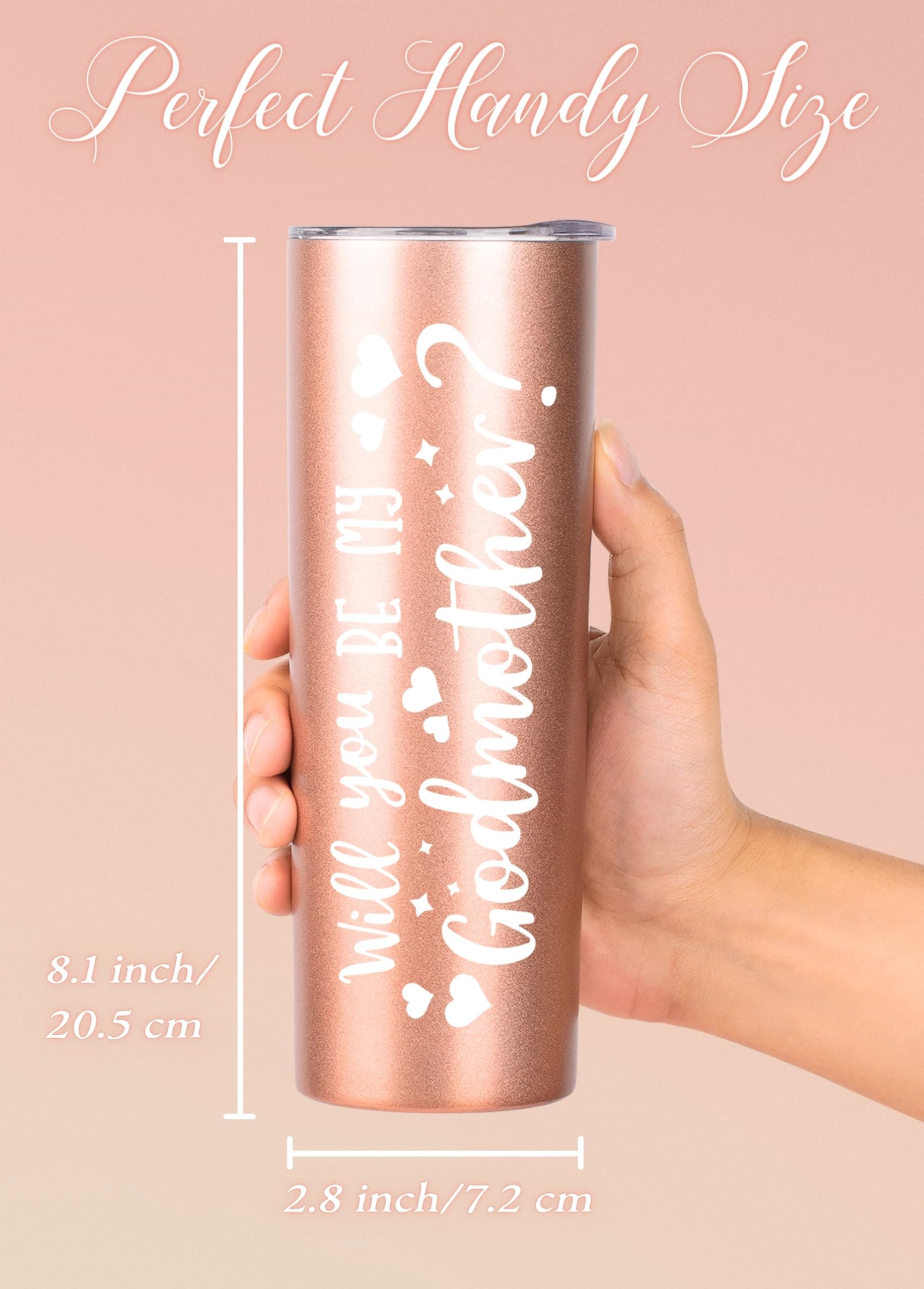 Onebttl Godmother Gifts, Mothers Day Gifts for Godmother, 20 oz Skinny Stainless Steel Tumbler Travel Mug for Best Friend, Aunt, Sister, Best Godmother Ever Rose Gold