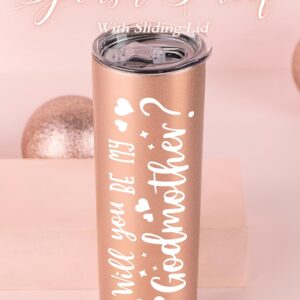 Onebttl Godmother Gifts, Mothers Day Gifts for Godmother, 20 oz Skinny Stainless Steel Tumbler Travel Mug for Best Friend, Aunt, Sister, Best Godmother Ever Rose Gold