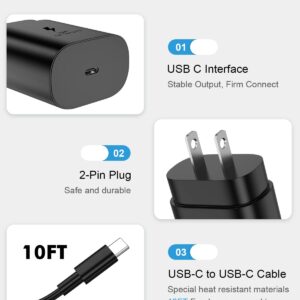 25W Fast Charge Type C Samsung Super Fast Charging 2 Pack with 10FT USB C Cable Charger for Samsung Galaxy S23 Ultra Charger S23/S23+/S22 Ultra/S22+/S22/S21/S20/Z Fold 4,3/Z Flip 4,3 S10/S9/S8