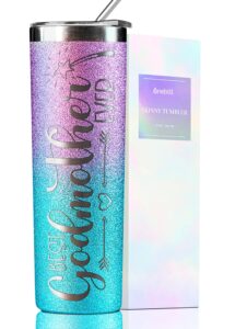 onebttl godmother gifts, mothers day gifts for godmother, 20 oz skinny stainless steel tumbler travel mug for best friend, aunt, sister, best godmother ever glitter blue purple