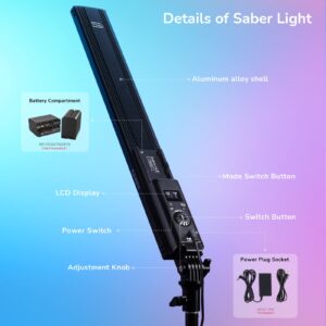 LED Tube Lights with 2500-8500K for Video|Light Wand from Pixel| Led Light Stick with Tripods| Light Wand Photography 2 Packs|RGB Tube Light with Carrying Bag|Photo Led Light Bar Controlled by APP