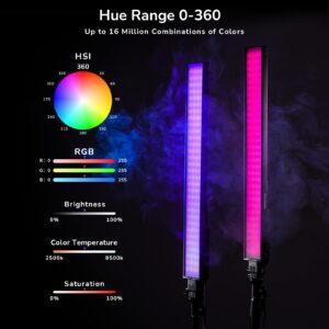 LED Tube Lights with 2500-8500K for Video|Light Wand from Pixel| Led Light Stick with Tripods| Light Wand Photography 2 Packs|RGB Tube Light with Carrying Bag|Photo Led Light Bar Controlled by APP