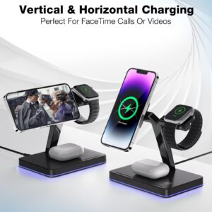 Magnetic Wireless Charger 3 in 1 Wireless Charging Station, Magnetic Charger for iPhone 15/14/13/12 Pro Max/Pro/Mini/Plus,15W Fast Wireless Charger for iWatch Ultra/9/SE/8/7/6/5/4/3/2/Airpods 3 2