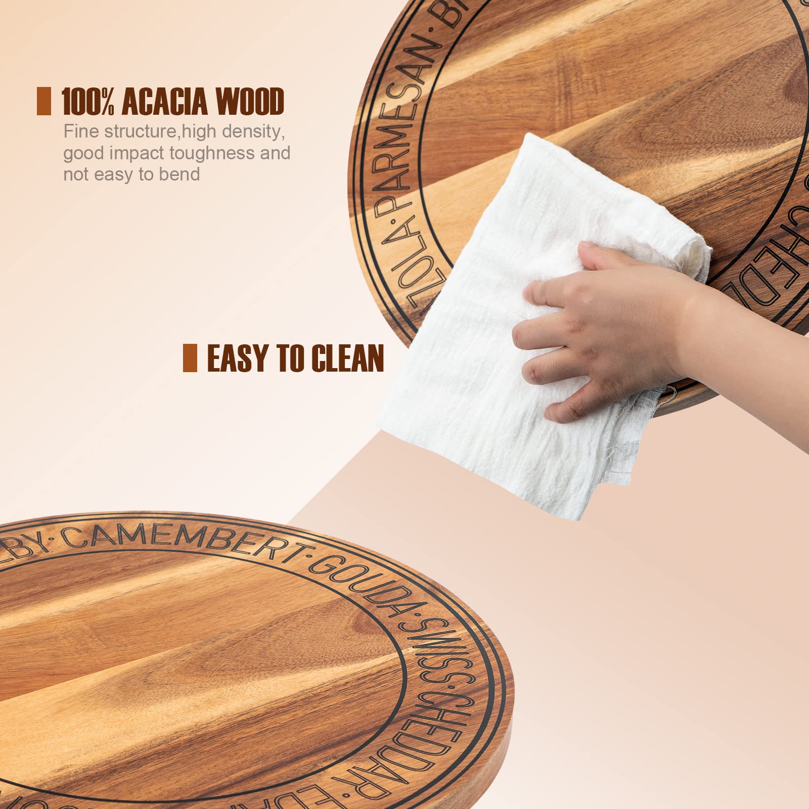 15" Acacia Wood Lazy Susan Organizer for Table - Wooden Lazy Susan Organizer for Cabinet - Kitchen Turntable Storage Food Bins Container for Pantry, Countertop Spice Rack