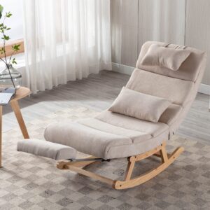 upyooe glider chair for nursery,nursery recliner rocker chair with footrest head pillower waist pillower nursery chair for kids room,bedroom, office, living room (linen fabric beige)