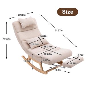 UPYOOE Glider Chair for Nursery,Nursery Recliner Rocker Chair with Footrest Head Pillower Waist Pillower Nursery Chair for Kids Room,Bedroom, Office, Living Room (Linen Fabric Beige)