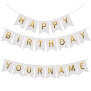 uorbmaio white happy birthday bunting banner with name banner: ideal birthday party decorations favor
