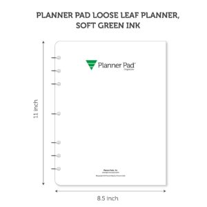 Planner Pad 7 Hole Loose Leaf 3-Tier Funnel Down 12 Month Organizer, July 2023 – June 2024 / Academic Year, Soft Green Ink, 8 1/2" x 11”